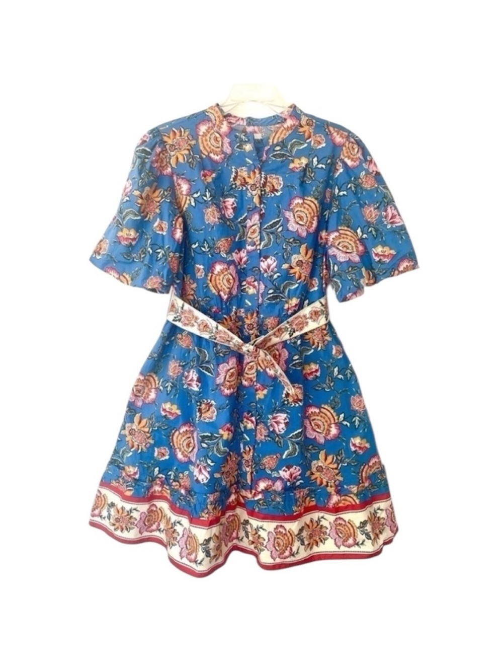 New JOIE Floral Print Puff Sleeve Belted Cotton Button-Front Dress